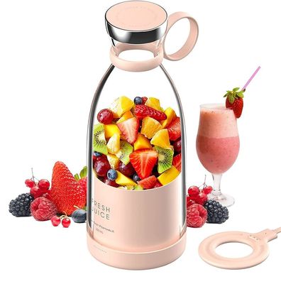 Taşınabilir Şarj edilebilir USB Blender Meyve Fırçası 350ml 4 bıçaklı Gezi için Pembe Mini Elektrik