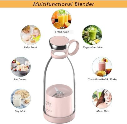Taşınabilir Şarj edilebilir USB Blender Meyve Fırçası 350ml 4 bıçaklı Gezi için Pembe Mini Elektrik