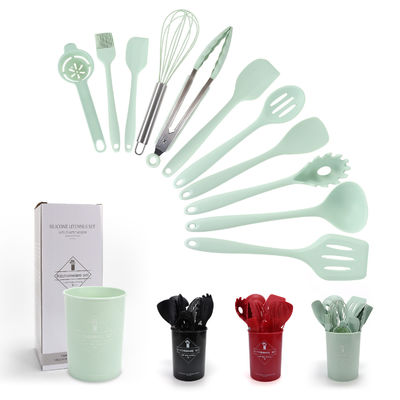 Mutfak Silikon Spatula Set Depolama Kovası 12 Parça Pişirme Yemek Malzemeleri Yapışmayan Aletler