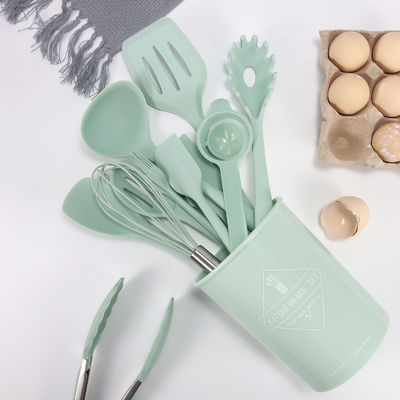 Mutfak Silikon Spatula Set Depolama Kovası 12 Parça Pişirme Yemek Malzemeleri Yapışmayan Aletler