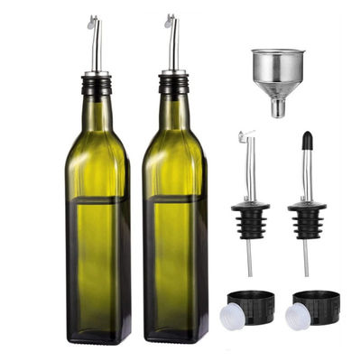 Cam Koyu Yeşil Mutfak Yağı Şişesi Paslanmaz Çelik Kanalı Çerezli 500ml 2pcs