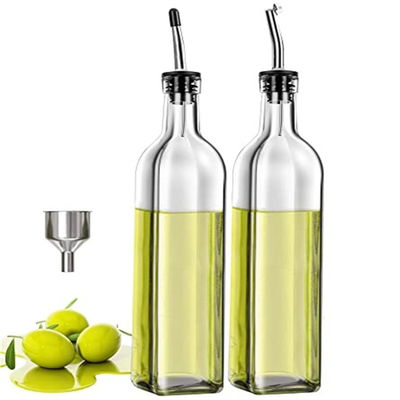 Cam Koyu Yeşil Mutfak Yağı Şişesi Paslanmaz Çelik Kanalı Çerezli 500ml 2pcs
