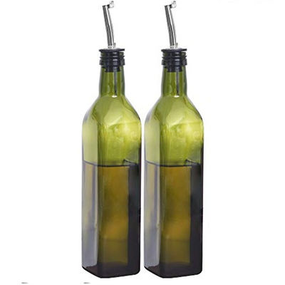 Cam Koyu Yeşil Mutfak Yağı Şişesi Paslanmaz Çelik Kanalı Çerezli 500ml 2pcs