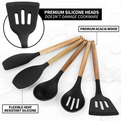Mutfak için Yüksek Sıcaklıklı Yemek Aletleri Seti 5 Parça Yapışmayan Silikon Spatula Kaşığı