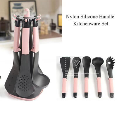 Yüksek Sıcaklıklı Gıda Kaliteli Plastik Spatula Kaşık Set Mutfak Cihazları Rack ile 5 Parça