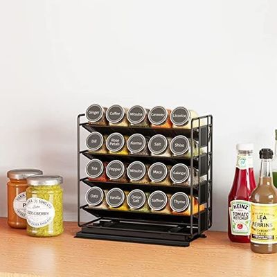 25.6*13*26cm Siyah Mutfak Kaydırma Rayı Baharat Rack Çok Katmanlı Depolama Demir Organizer