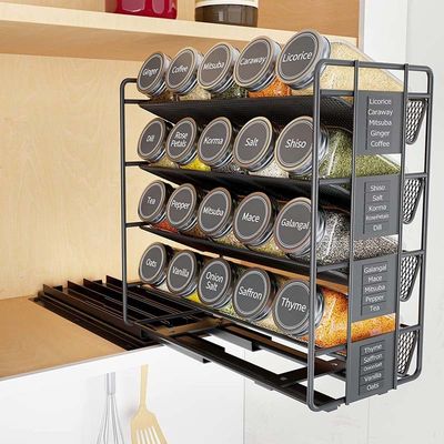 25.6*13*26cm Siyah Mutfak Kaydırma Rayı Baharat Rack Çok Katmanlı Depolama Demir Organizer