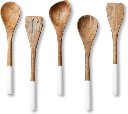 5 Parça Akasya Ahşap Mutfak Yemek Set Kaşığı Spatula Çatal Çanaklı Turner Köşe Kaşığı