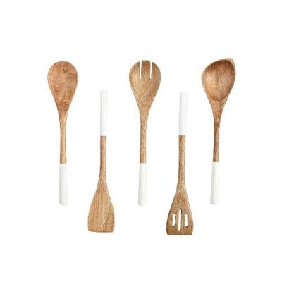 5 Parça Akasya Ahşap Mutfak Yemek Set Kaşığı Spatula Çatal Çanaklı Turner Köşe Kaşığı