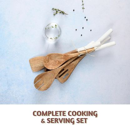 5 Parça Akasya Ahşap Mutfak Yemek Set Kaşığı Spatula Çatal Çanaklı Turner Köşe Kaşığı
