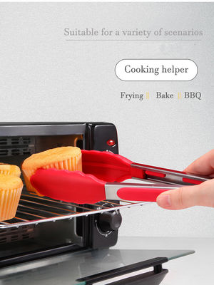 Kırmızı Silikon Klem Paslanmaz Çelik Mutfak Grill Tongs Açık Hava Kampı BBQ Büfe