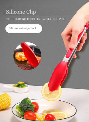 Kırmızı Silikon Klem Paslanmaz Çelik Mutfak Grill Tongs Açık Hava Kampı BBQ Büfe