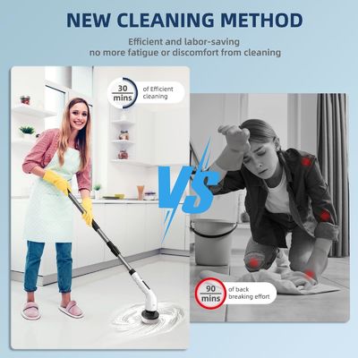 9 Değiştirilebilir Başlı Kablosuz Banyo Küveti Güçlü Makineli Temizlik Fırçası