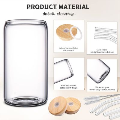 Parti Fırsatı Morden Lüks 16 oz Şeffaf Cam Mason Kavanozu Bambu Kapaklı ve Samanlı