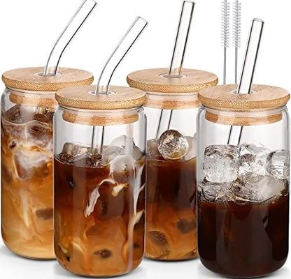 Parti Fırsatı Morden Lüks 16 oz Şeffaf Cam Mason Kavanozu Bambu Kapaklı ve Samanlı