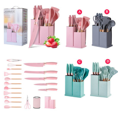 19 Pcs Ahşap El Silicone Mutfak Cihazları Aletleri ve Doldurulmuş Restoran