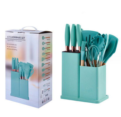 19 Pcs Ahşap El Silicone Mutfak Cihazları Aletleri ve Doldurulmuş Restoran