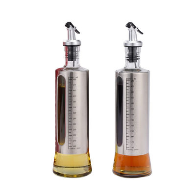 500ml Kapasite Gümüş Paslanmaz Çelik Zeytinyağı dağıtıcısı Dökme Çubuğu ile Cam Şişe