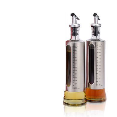 500ml Kapasite Gümüş Paslanmaz Çelik Zeytinyağı dağıtıcısı Dökme Çubuğu ile Cam Şişe