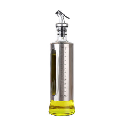 500ml Kapasite Gümüş Paslanmaz Çelik Zeytinyağı dağıtıcısı Dökme Çubuğu ile Cam Şişe