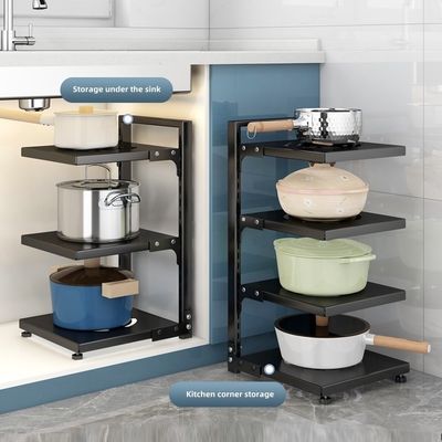 Düzenlenebilir Depolama için Fonksiyonel Katlanabilir Pot Rack Siyah Mutfak Lavabo Organizatörü