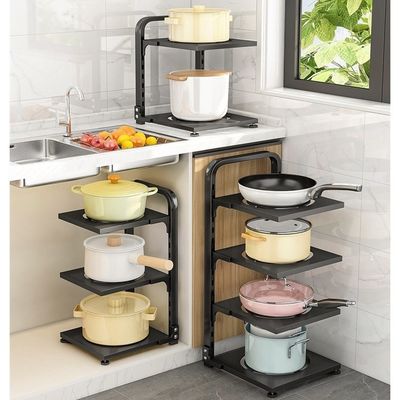 Düzenlenebilir Depolama için Fonksiyonel Katlanabilir Pot Rack Siyah Mutfak Lavabo Organizatörü