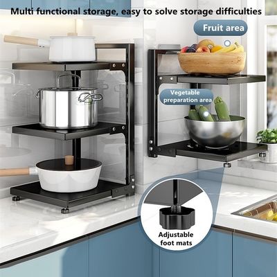 Düzenlenebilir Depolama için Fonksiyonel Katlanabilir Pot Rack Siyah Mutfak Lavabo Organizatörü