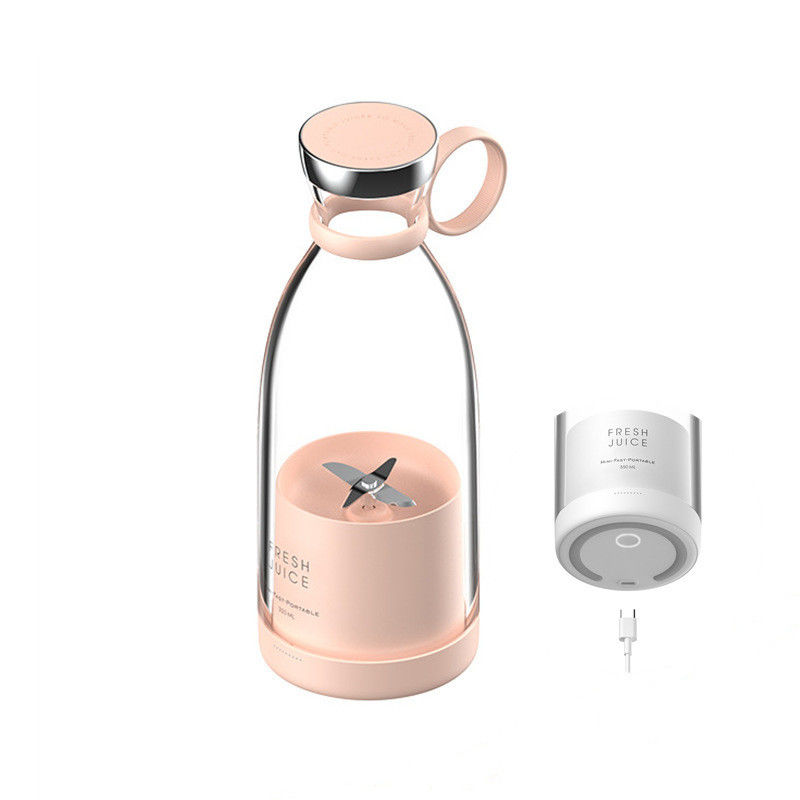 Taşınabilir Şarj edilebilir USB Blender Meyve Fırçası 350ml 4 bıçaklı Gezi için Pembe Mini Elektrik