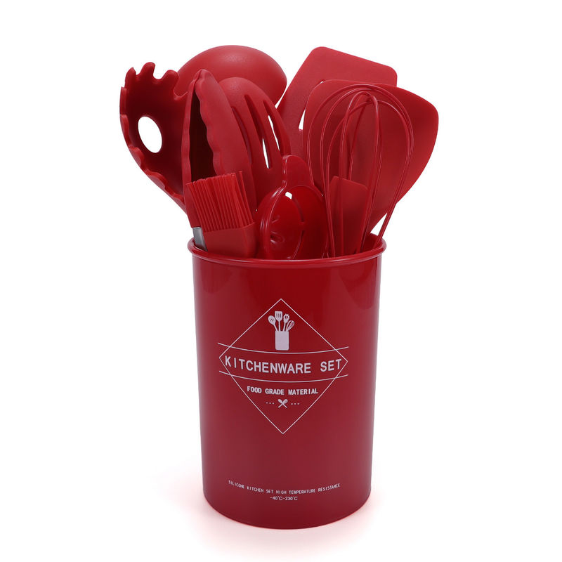 Mutfak Silikon Spatula Set Depolama Kovası 12 Parça Pişirme Yemek Malzemeleri Yapışmayan Aletler