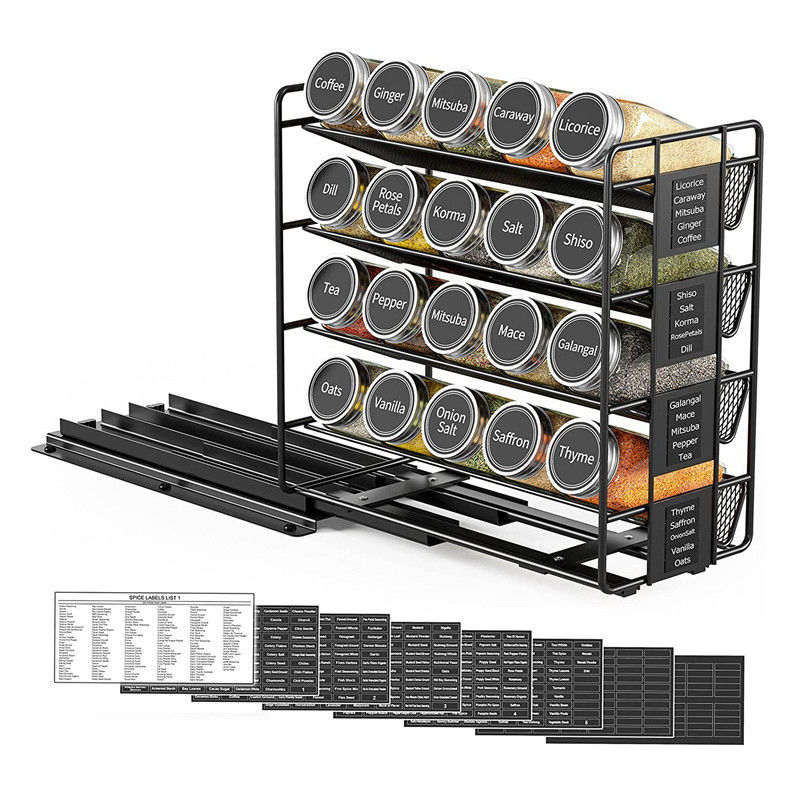 25.6*13*26cm Siyah Mutfak Kaydırma Rayı Baharat Rack Çok Katmanlı Depolama Demir Organizer