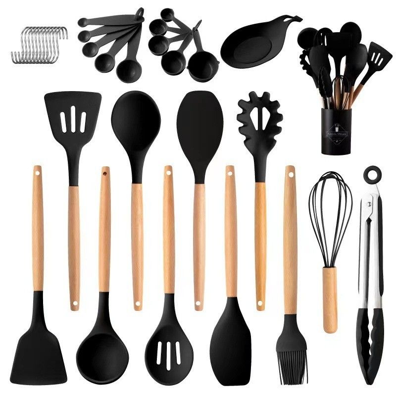 33 Parça Yapışkanlık Yoksun Pişirme Cihazları, Çok Renkli Kızartma Tencereleri ve Çinli Spatula Kaşığı
