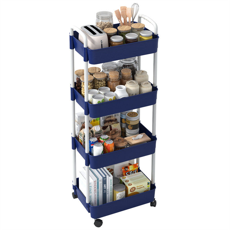Mutfak Raf Organizer Kare Döner 4 Kat Siyah Ev Depolama Rack Basket Trolley Araba