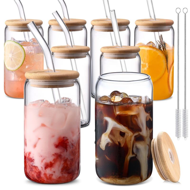 Parti Fırsatı Morden Lüks 16 oz Şeffaf Cam Mason Kavanozu Bambu Kapaklı ve Samanlı