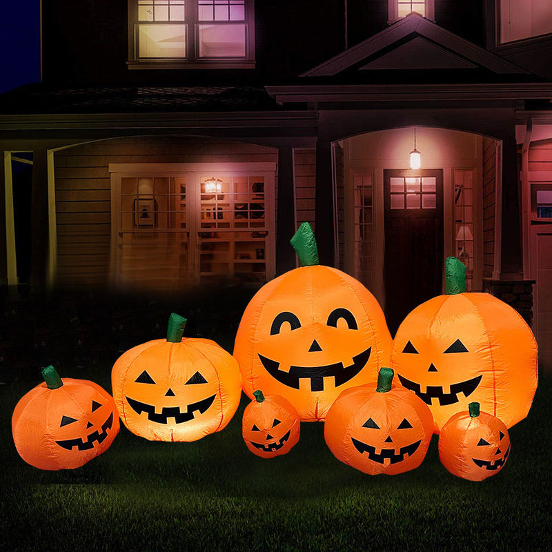 2.2m Uzun Dış Ev Halloween Şişme Balkabağı Dekorasyonları LED Işıklarla