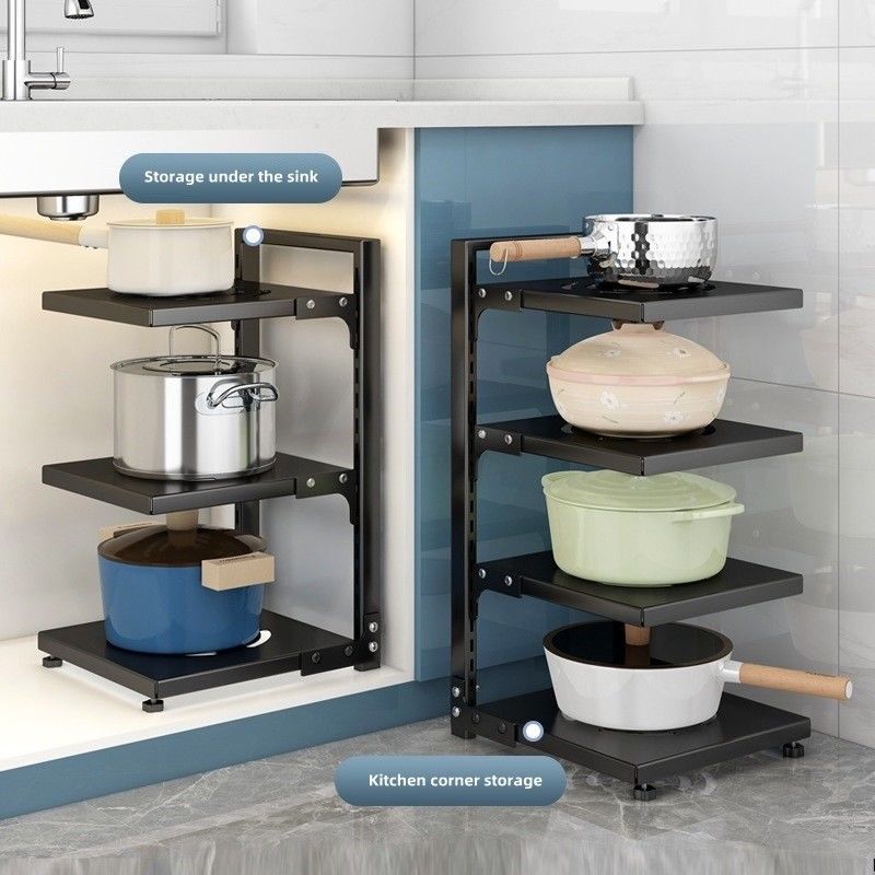 Düzenlenebilir Depolama için Fonksiyonel Katlanabilir Pot Rack Siyah Mutfak Lavabo Organizatörü